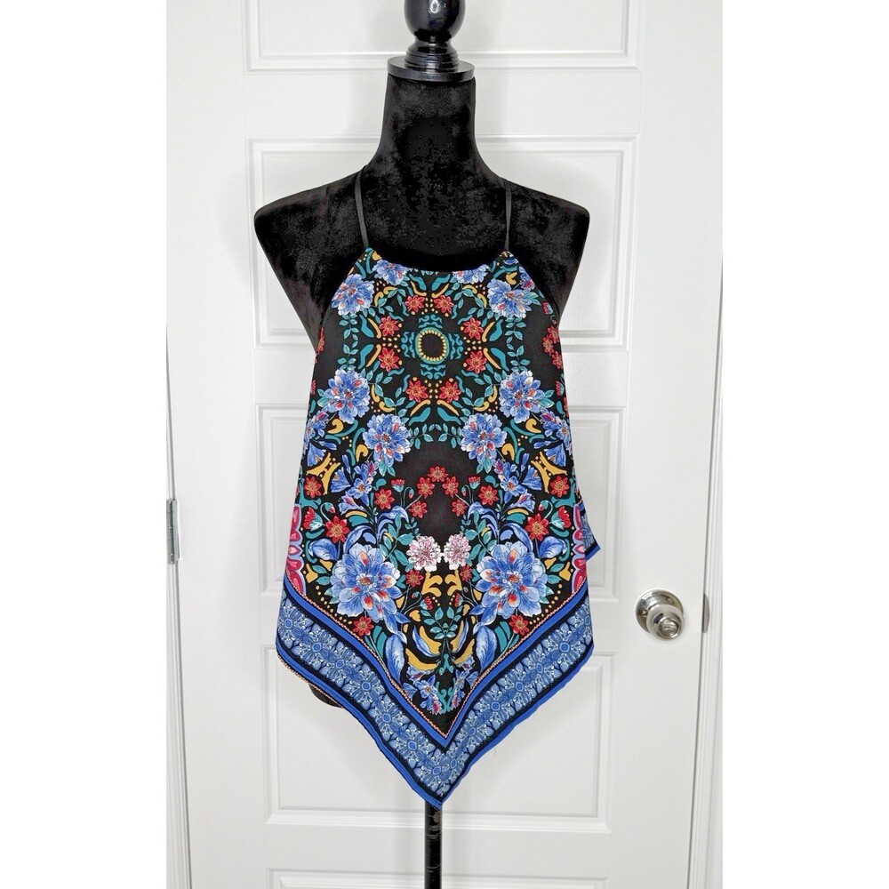 O.L.M. Handkerchief Top Floral Boho Beachwear Loose Fit No Size Tag M/L
